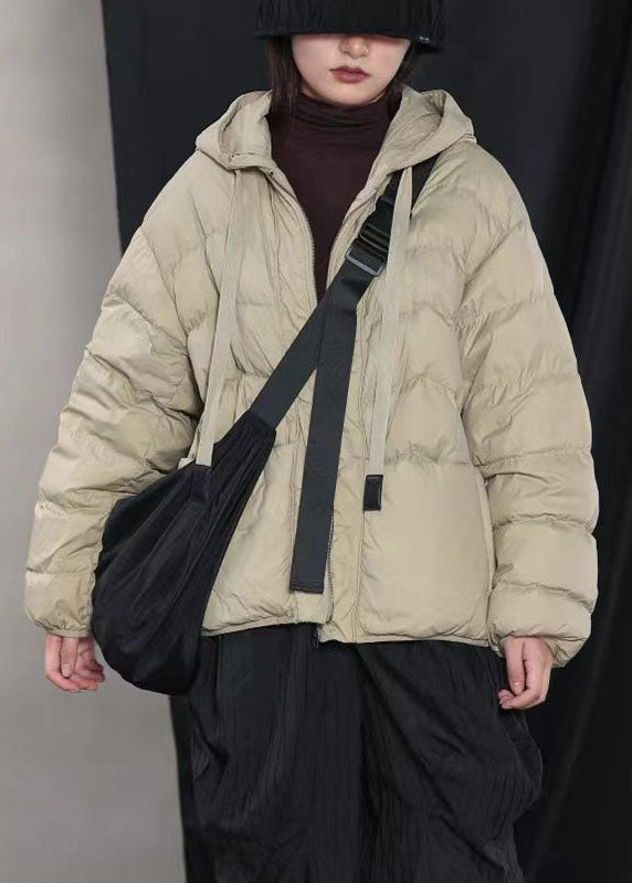 New Khaki Hooded Pockets Warm Winter Duck Down Coat