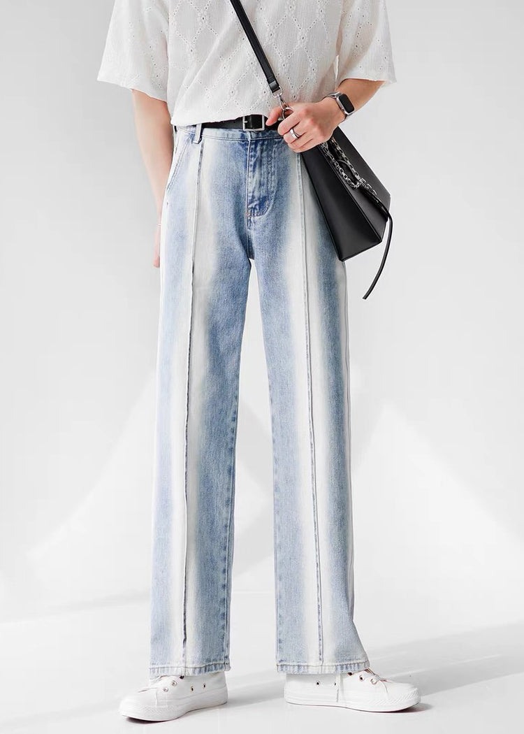 New Light Blue Pockets Tie Dye Fine Denim Pants Fall