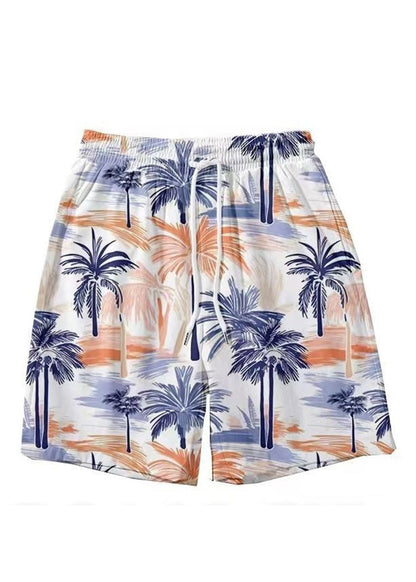 New Light Khaki Lace Up Print Elastic Waist Cotton Shorts Summer