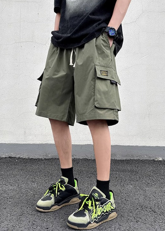 New Light Khaki Pockets Lace Up Cotton Shorts Summer