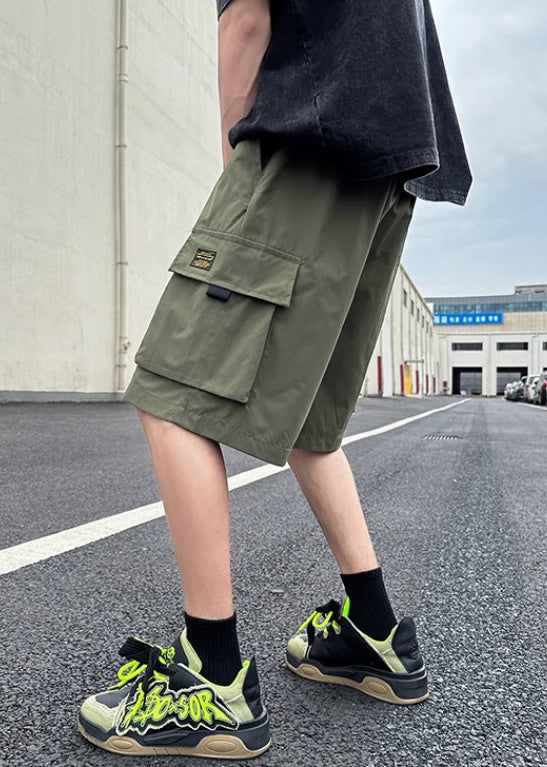 New Light Khaki Pockets Lace Up Cotton Shorts Summer