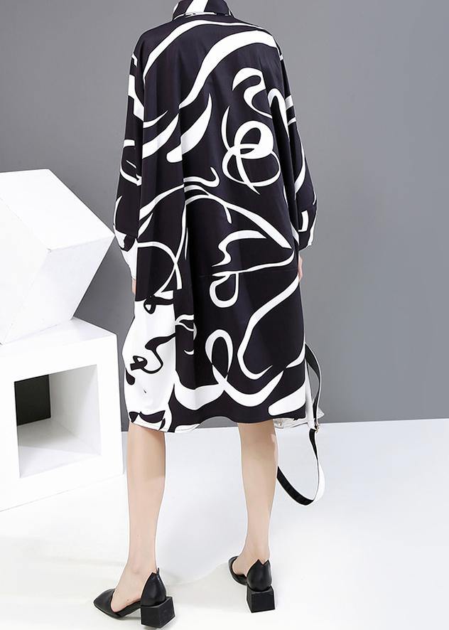 New Long Sleeve Black and White Woman Autumn Unique Shirt Dress
