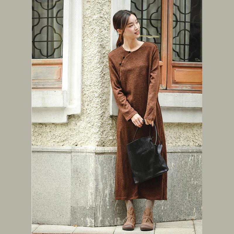 New Loose Brown Knitted Maxi Dresses Clothes