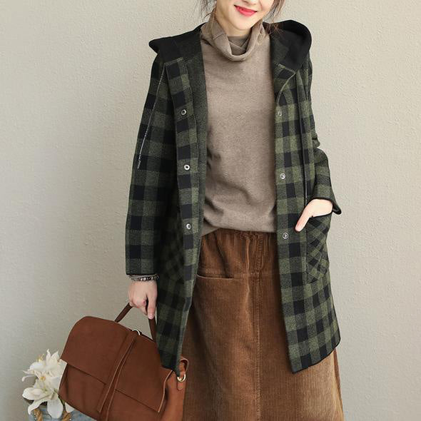 New Loose Hoodie Plaid Thicken Coat Jackets