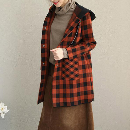 New Loose Hoodie Plaid Thicken Coat Jackets