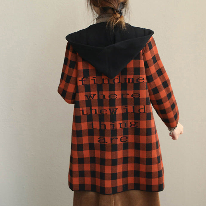New Loose Hoodie Plaid Thicken Coat Jackets