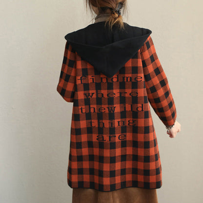 New Loose Hoodie Plaid Thicken Coat Jackets