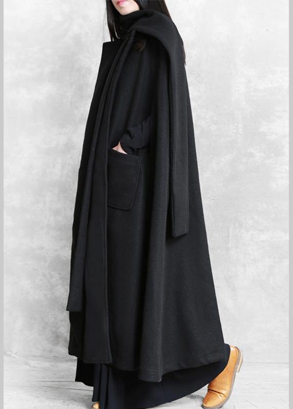 New Loose Fitting Long Coat Winter Jackets Black Multiple Wearing Methods Woolen Coats