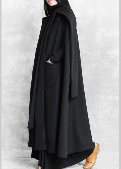 New Loose Fitting Long Coat Winter Jackets Black Multiple Wearing Methods Woolen Coats