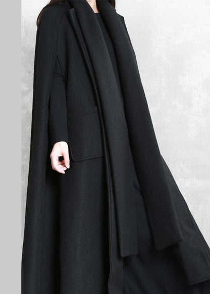 New Loose Fitting Long Coat Winter Jackets Black Multiple Wearing Methods Woolen Coats