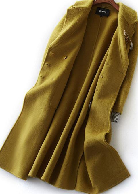 New Loose Fitting Long Winter Coat Side Open Outwear Green Notched Woolen Coats