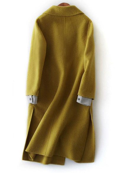 New Loose Fitting Long Winter Coat Side Open Outwear Green Notched Woolen Coats