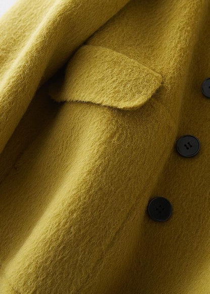 New Loose Fitting Long Winter Coat Side Open Outwear Green Notched Woolen Coats