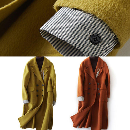 New Loose Fitting Long Winter Coat Side Open Outwear Green Notched Woolen Coats