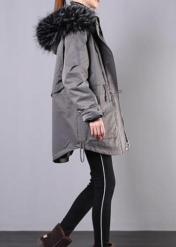 New Loose Fitting Winter Coats Gray Hooded Fur Collar Parka