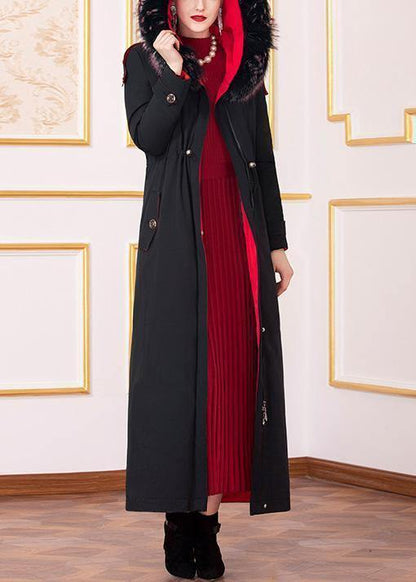 New Loose Fitting Winter Jacket Hooded Winter Outwear Black Drawstring Goose Down Coat