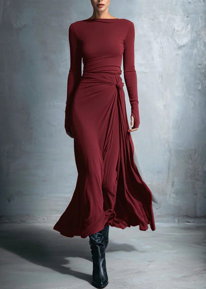 New Minimalist Grey Slash Neck Slim Fit Long Dress Spring