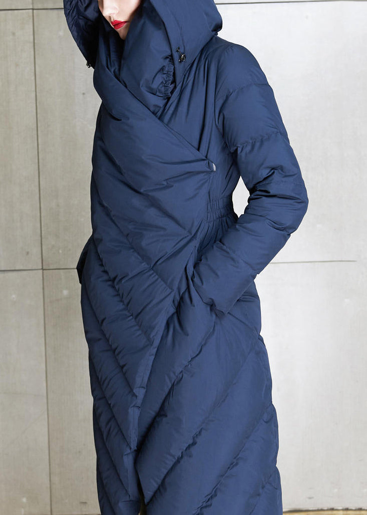 New Navy Asymmetrical Button Cotton Blend Coat Winter