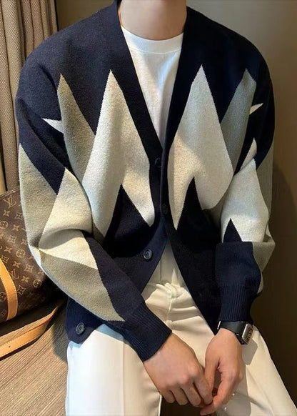 New Navy Button Cozy Knit Coat Spring