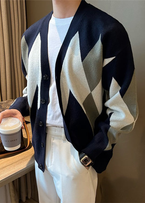 New Navy Button Cozy Knit Coat Spring
