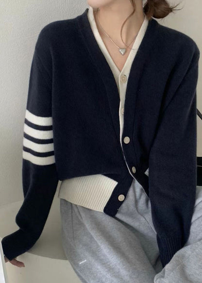 New Navy Button False Two Pieces Cotton Knit Coats Fall