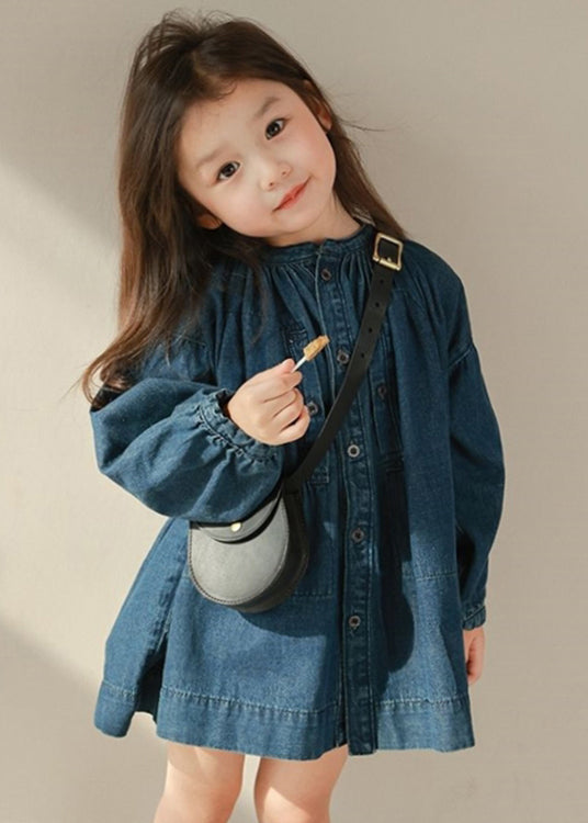 New Navy O Neck Button Patchwork Denim Shirts Coats Fall