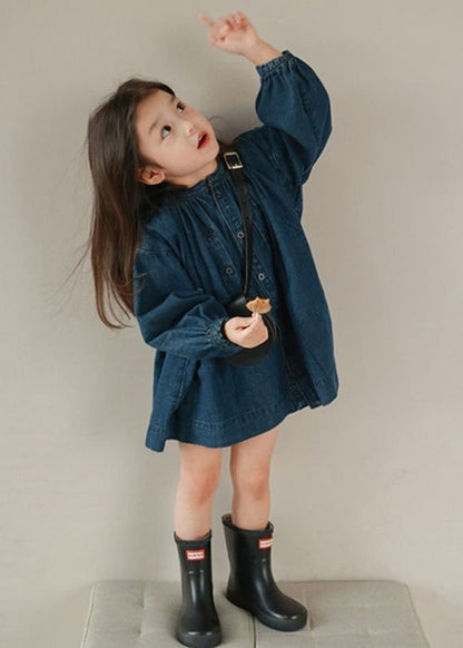New Navy O Neck Button Patchwork Denim Shirts Coats Fall