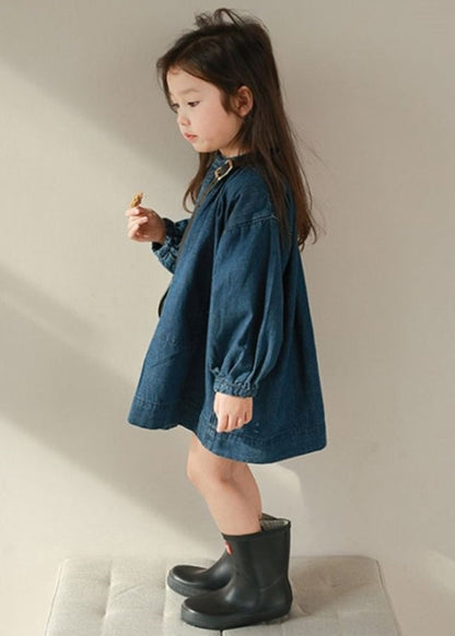 New Navy O Neck Button Patchwork Denim Shirts Coats Fall