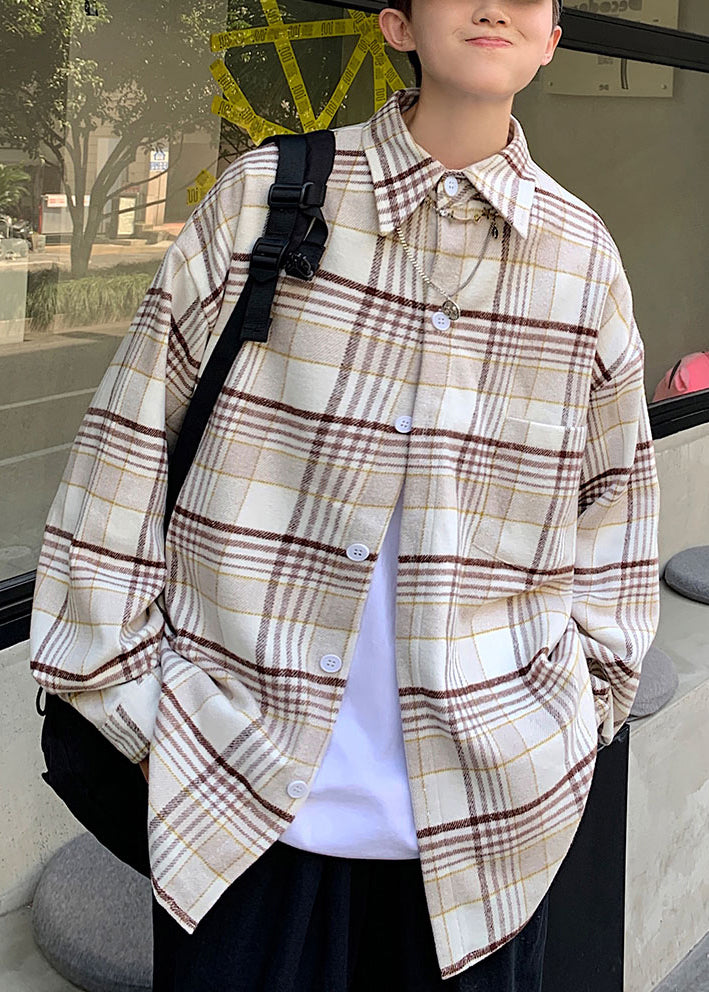 New Navy Peter Pan Collar Plaid Woolen Shirts Coat Spring