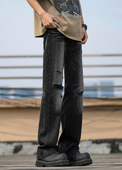 New Navy Pockets Ripped Denim Pants Fall