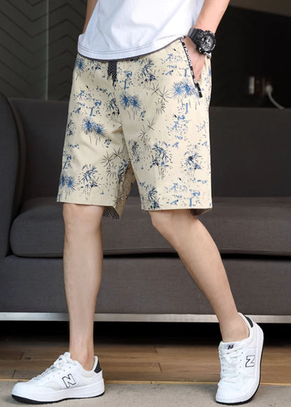 New Navy Print Elastic Waist Cotton Shorts Summer