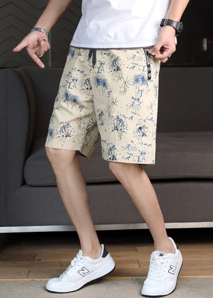 New Navy Print Elastic Waist Cotton Shorts Summer