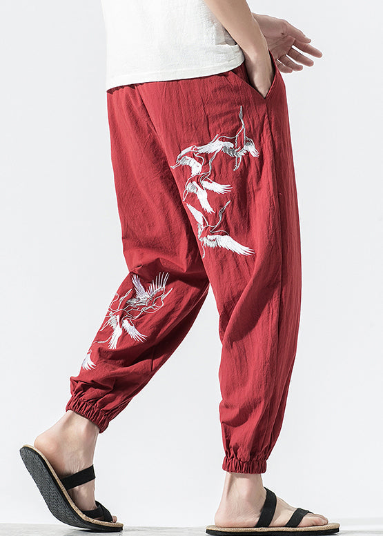 New Navy Print Pockets Elastic Waist Cotton Crop Pants Summer