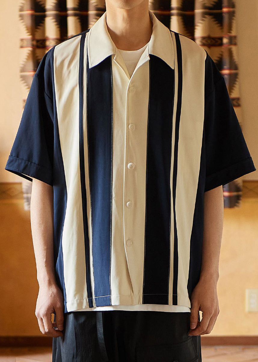 New Navy Striped Button Cotton Shirts Summer