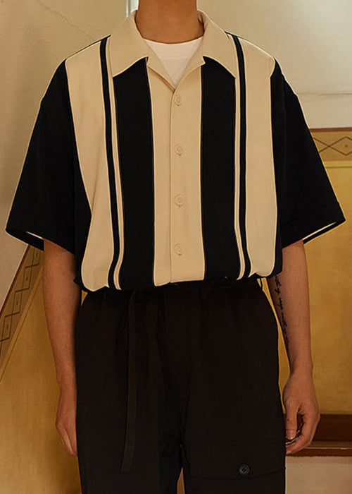 New Navy Striped Button Cotton Shirts Summer