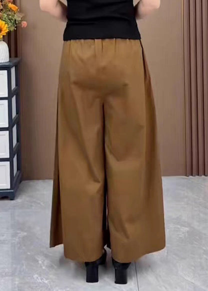 New Orange Pockets Elastic Waist Cotton Wide Leg Pants Fall
