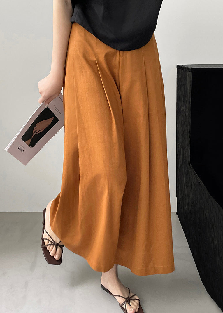 New Orange Pockets Cotton Wide Leg Pants Summer