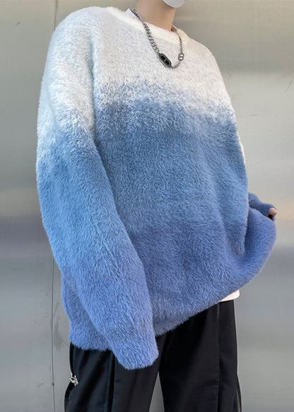 New Pink Gradient Color Thick Mink Hair Knitted Sweaters Fall