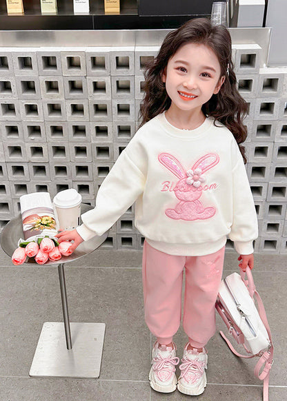 New Pink O-neck Kids Sweatshirt and Beam Pants Two Pieces Set Spring