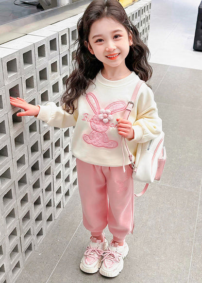 New Pink O-neck Kids Sweatshirt and Beam Pants Two Pieces Set Spring