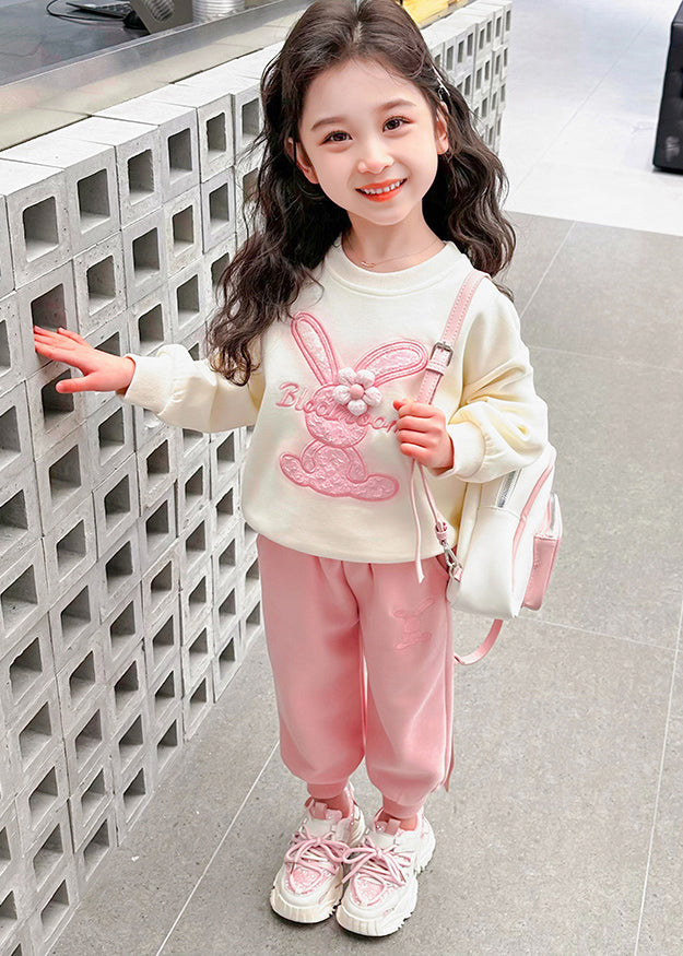 New Pink O-neck Kids Sweatshirt and Beam Pants Two Pieces Set Spring