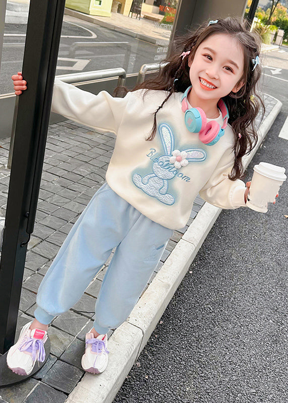 New Pink O-neck Kids Sweatshirt and Beam Pants Two Pieces Set Spring