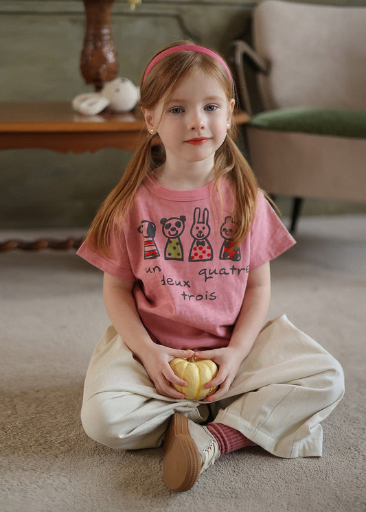 New Pink O-neck Kids T Shirt Short Sleeve