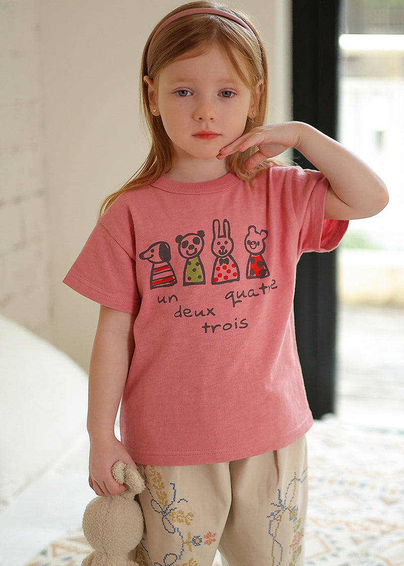 New Pink O-neck Kids T Shirt Short Sleeve