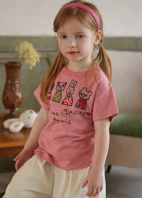 New Pink O-neck Kids T Shirt Short Sleeve