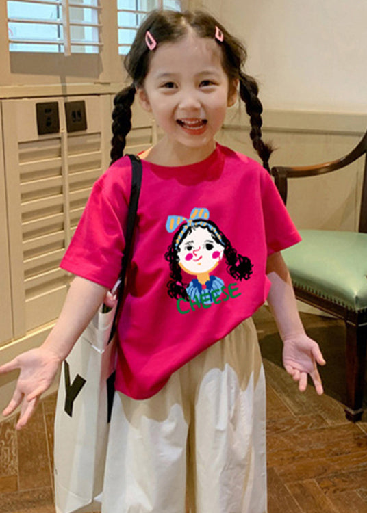 New Pink O Neck Print Cotton Kids T Shirt Summer