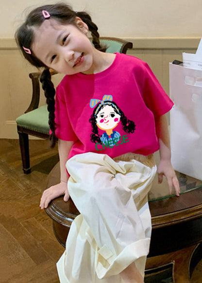 New Pink O Neck Print Cotton Kids T Shirt Summer