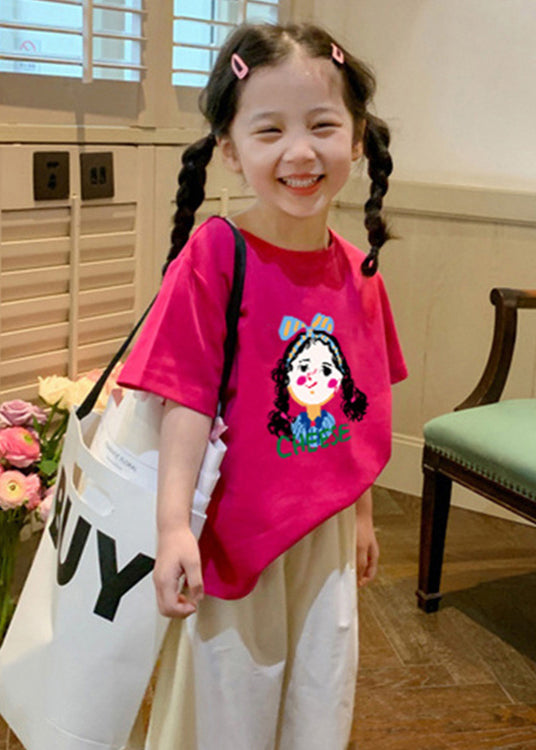 New Pink O Neck Print Cotton Kids T Shirt Summer