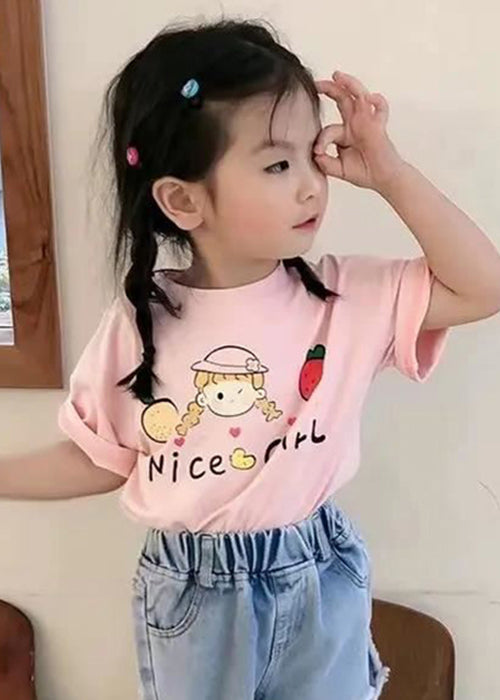 New Pink O Neck Print Cozy Cotton T Shirts Summer