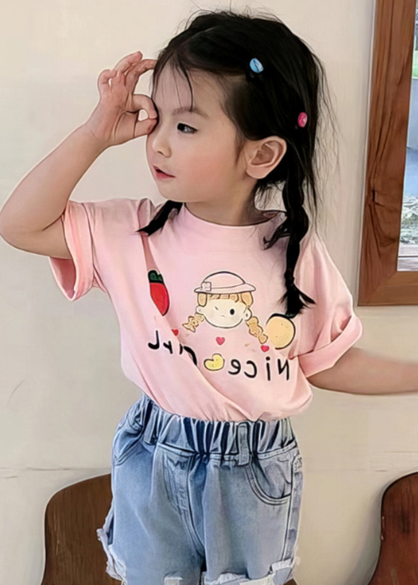 New Pink O Neck Print Cozy Cotton T Shirts Summer